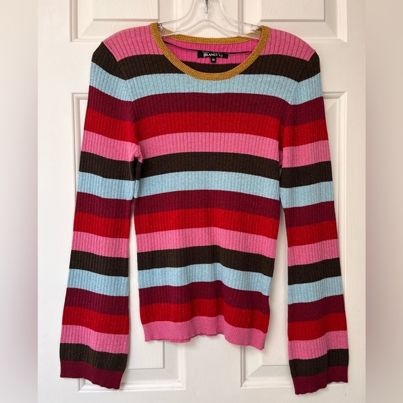 BLANKNYC Multi-Stripe Metallic Ribbed Sweater M - Picture 2 of 10